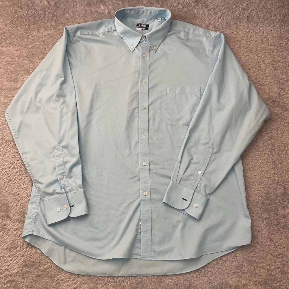 IZOD Dress Shirt Mens 17.5 34/35 Light Blue Quick Dry Regular Fit Button Down